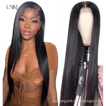 Uniky Natural Color Long Swiss Lace Straight Hair Wig For Black Women 100% Raw Indian Human Hair Lace Front Wig